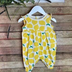 Hanna Andersson Lemon Stand Flutter Sleeve Long Romper Baby Girl Size 0-3 Months